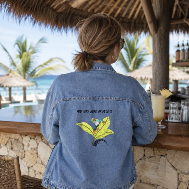 Red Eyed Tree Frog Green Leaves Lavender  Denim Jacket (Creator Uploaded)