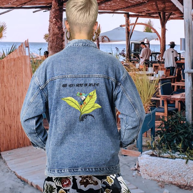 Red Eyed Tree Frog Green Leaves Lavender  Denim Jacket (Creator Uploaded)