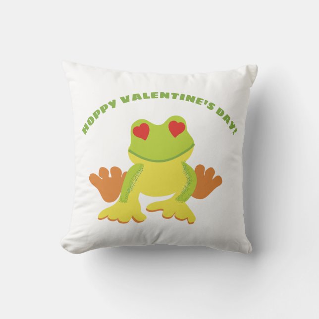 Red Eyed Tree Frog Hoppy Valentine's Day Cushion (Front)
