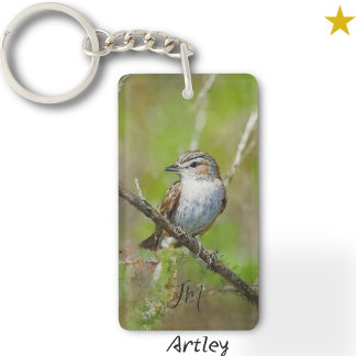 Red Eyed Vireo Bird Painting Custom Initials  Key Ring