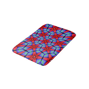 Red Fabrics Flowers Pattern Bath Mat