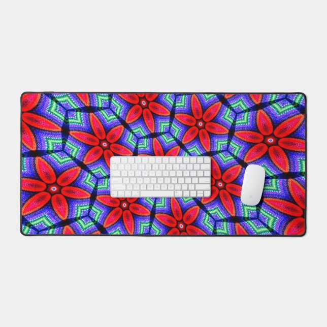 Red Fabrics Flowers Pattern Desk Mat (Keyboard & Mouse)