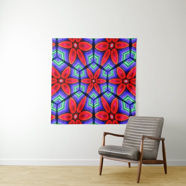 Red Fabrics Flowers Pattern Tapestry (In Situ)