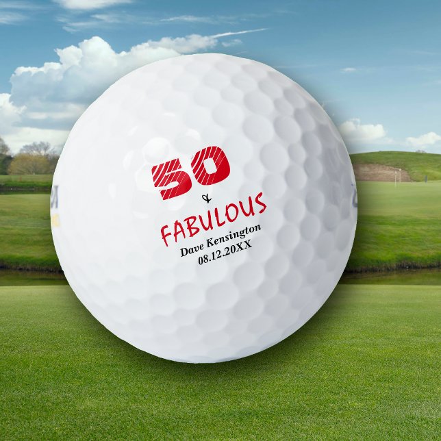 Red Fabulous Fifty Birthday Personalised Golf Balls (Creator Uploaded)
