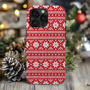 Red Fair Isle Christmas Sweater Pattern iPhone 15 Pro Max Case
