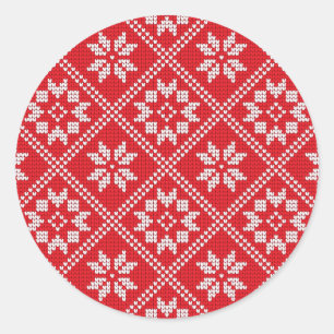 Red Fair Isle Sweater Knit Pattern Christmas Classic Round Sticker