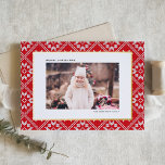 Red Fair Isle Winter Knit Pattern Photo Christmas<br><div class="desc">Send warm holiday wishes wrapped in a cosy, festive design with this gold foil Christmas card, featuring a charming Fair Isle knit pattern background. The intricate design evokes the comforting feel of winter warmth and holiday cheer. This customisable photo Christmas card offers a festive backdrop to your own personal photo....</div>