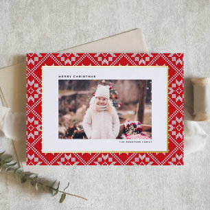 Red Fair Isle Winter Knit Pattern Photo Christmas