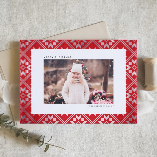 Red Fair Isle Winter Knit Pattern Photo Christmas Holiday Card (Red Fair Isle Winter Knit Pattern Photo Christmas Holiday Card)