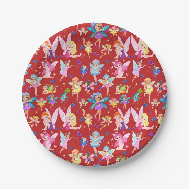 Red Fairies Gifts Paper Plate (Front)