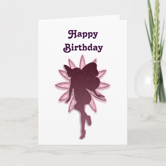 Red Fairy and Pink Flower Silhouette Card (Front)