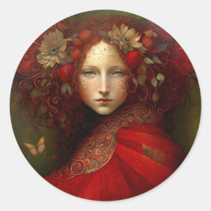 Red Fairy Fantasy Art Classic Round Sticker
