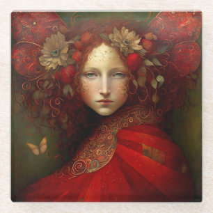 Red Fairy Fantasy Art Glass Coaster