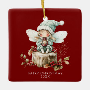 Red Fairy Merry Christmas Ceramic Ornament