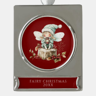 Red Fairy Merry Christmas Silver Plated Banner Ornament