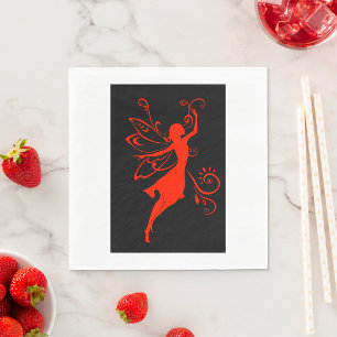 Red Fairy Silhouette Elegant Winged Fantasy Napkin