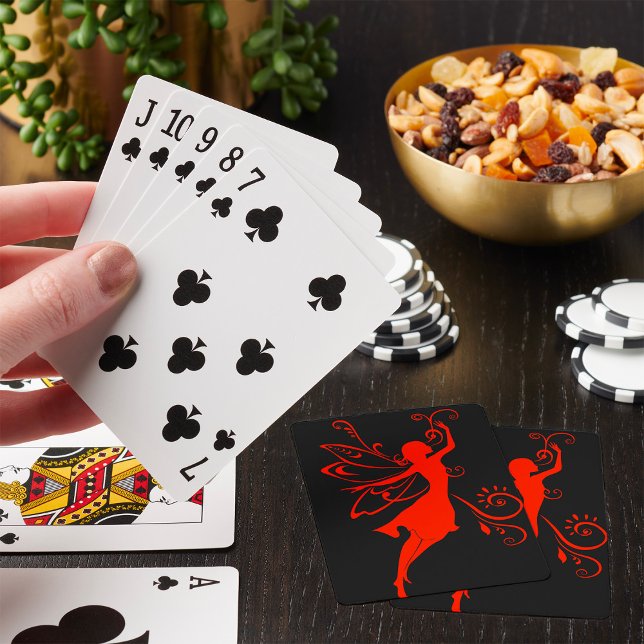 Red Fairy Silhouette Elegant Winged Fantasy Playing Cards (Creator Uploaded)