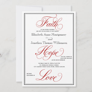 Red Faith Hope Love Calligraphy Wedding Invitation