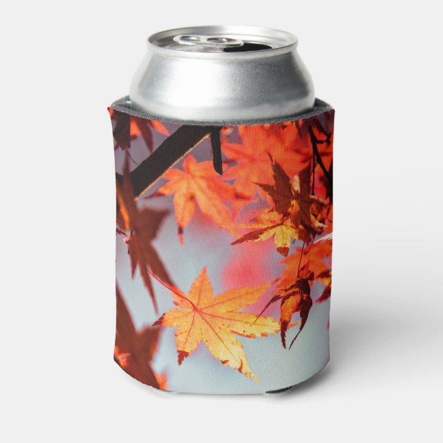 Red Fall Autumn Leaves Maple Tree Can Cooler (Can Back)