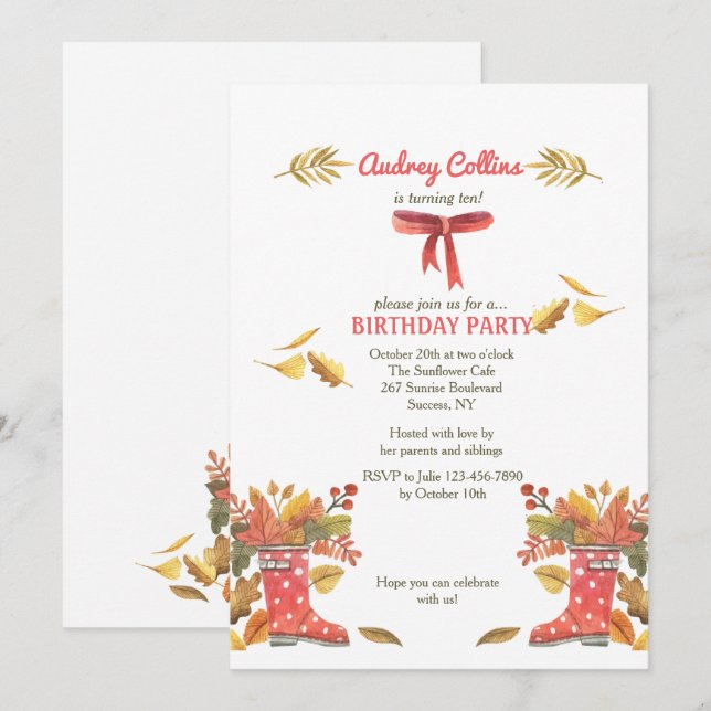 Red Fall Boots Invitation (Front/Back)