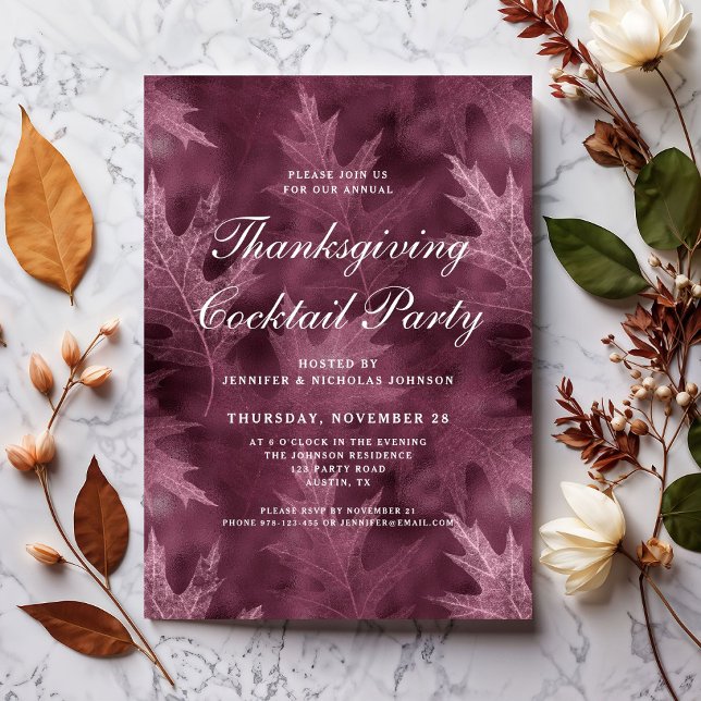 Red Fall Leaves Thanksgiving Cocktail Party Invitation (Red Fall Leaves Thanksgiving Cocktail Party Invitation)