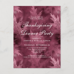 Red Fall Leaves Thanksgiving Dinner Party Invitation Postcard