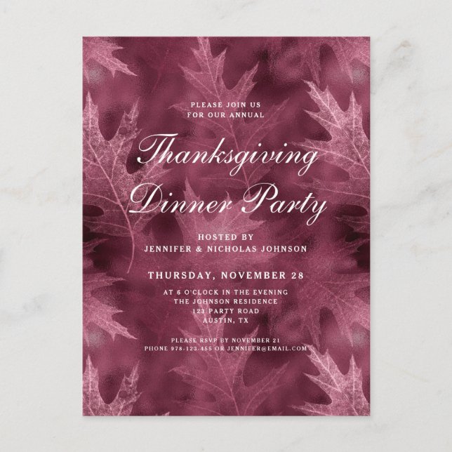 Red Fall Leaves Thanksgiving Dinner Party Invitation Postcard (Front)