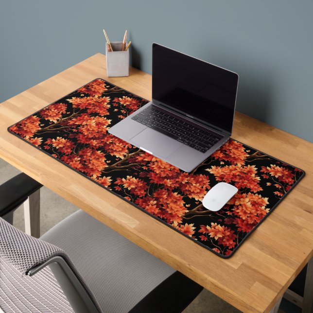 Red Fall Maple Tree Seamless Pattern Graphic Desk Mat (Office 2)