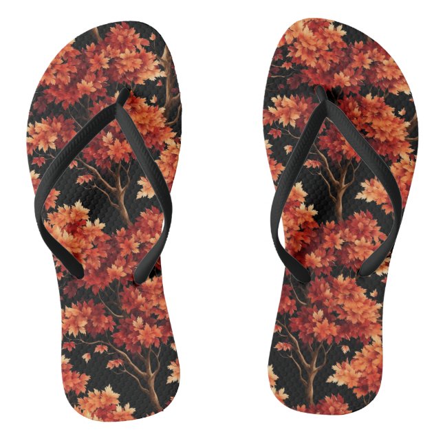 Red Fall Maple Tree Seamless Pattern Graphic Jandals (Footbed)