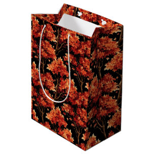 Red Fall Maple Tree Seamless Pattern Graphic Medium Gift Bag