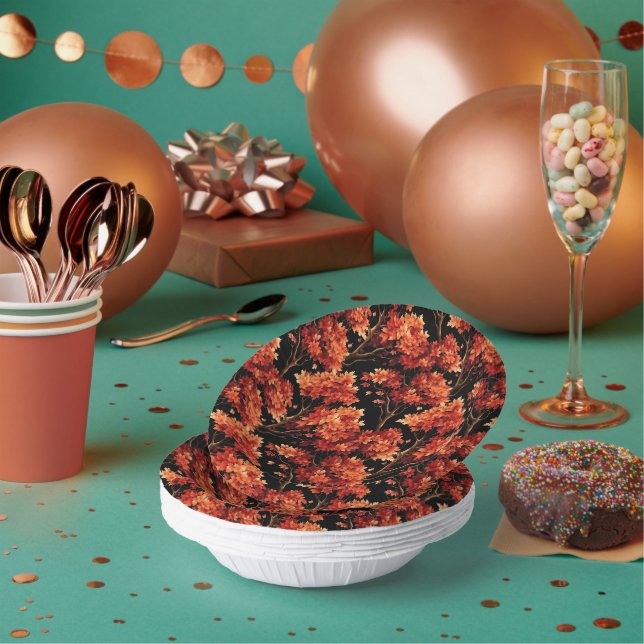 Red Fall Maple Tree Seamless Pattern Graphic Paper Plate (Multi)