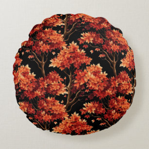 Red Fall Maple Tree Seamless Pattern Graphic Round Cushion