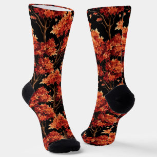 Red Fall Maple Tree Seamless Pattern Graphic Socks