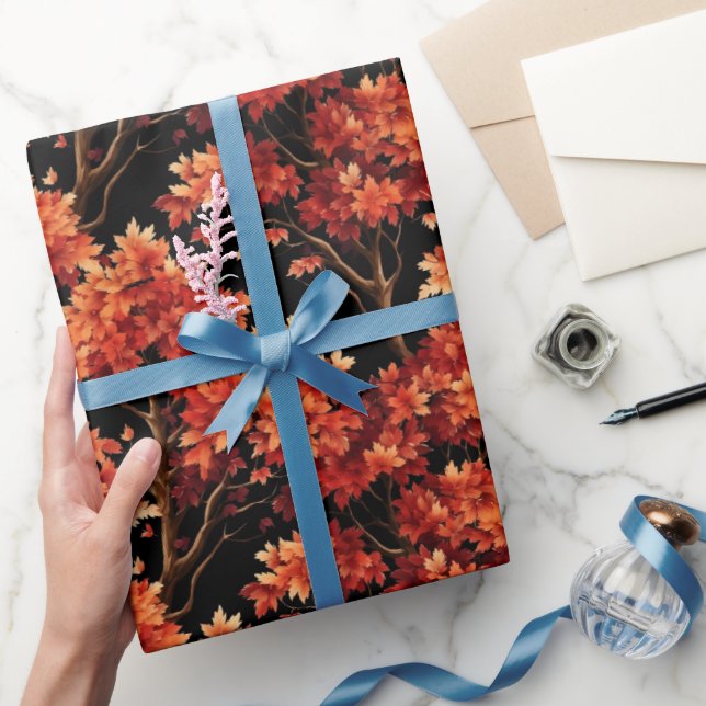 Red Fall Maple Tree Seamless Pattern Graphic Wrapping Paper (Gifting)