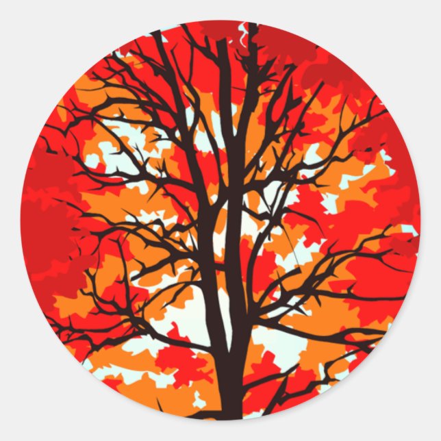 Red Fall Tree Classic Round Sticker (Front)