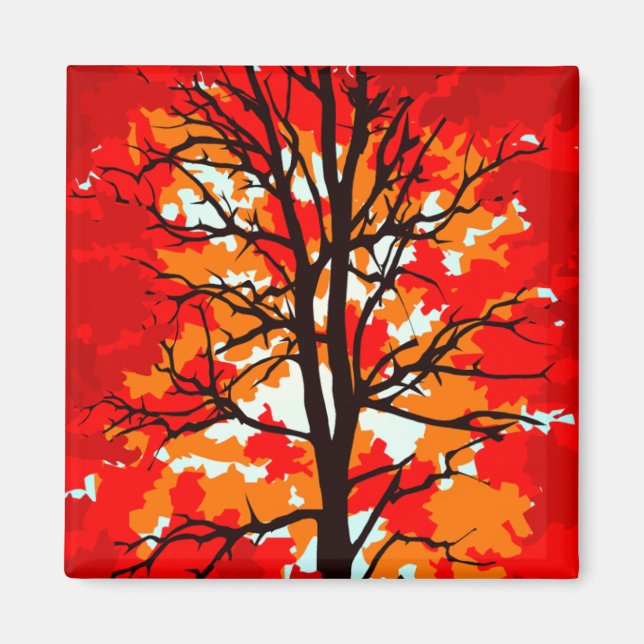 Red Fall Tree Magnet (Front)