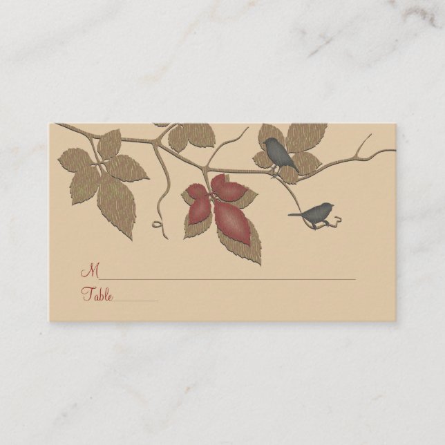 Red Fall Vines Birds Special Occasion Place Card (Front)