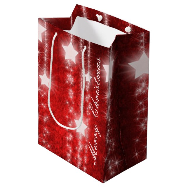 Red Falling Stars Holiday Gift Bag (Front Angled)