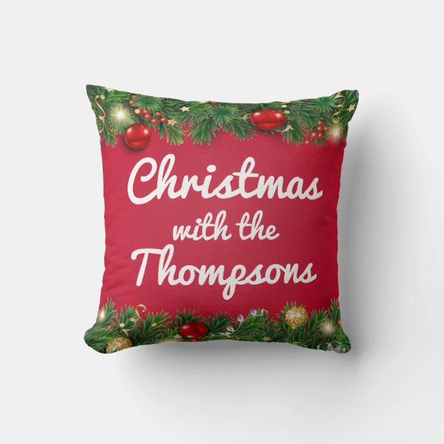 Red Family Christmas Holiday Home Cushion (Front)