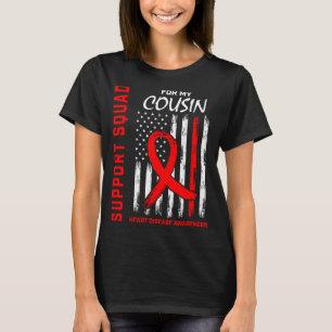Red Family Cousin Heart Disease Awareness Flag Bac T-Shirt