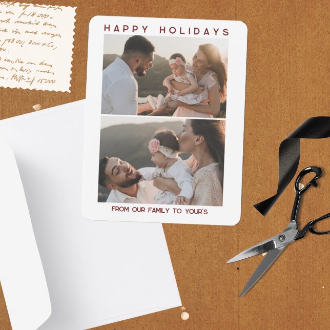 Red Family Holiday Card Template (Family Christmas Cards Holiday Custom Template)