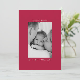 Red Family Photo First Merry Little Christmas Holiday Card