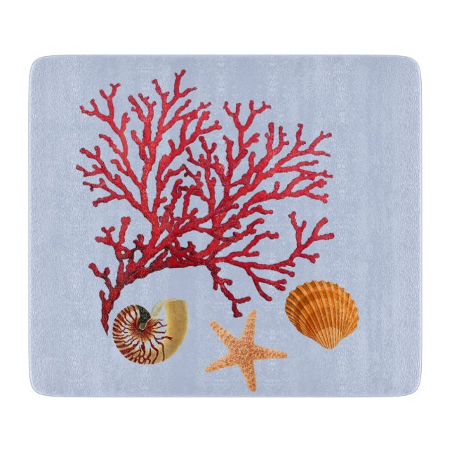 Red fan coral glass cutting board (Front)