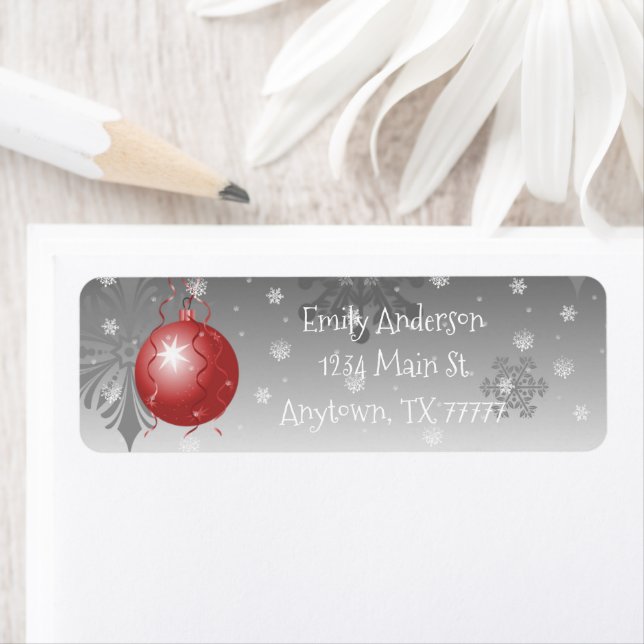 Red Fancy Christmas Ornament Address Label (Insitu)