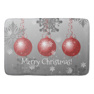 Red Fancy Christmas Ornament Bath Mat
