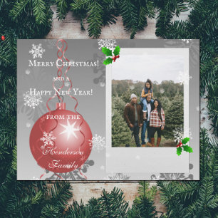 Red Fancy Christmas Ornament Holiday Photo Card
