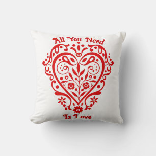 Red Fancy Heart Personalised Design 16in Cushion
