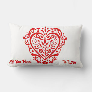 Red Fancy Heart Personalised Design Lumbar Cushion