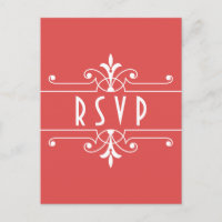 Red Fancy Ornamental RSVP Postcard