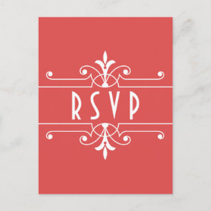 Red Fancy Ornamental RSVP Postcard